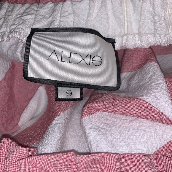 ALEXIS *Juneau* pink white stripe off shoulder puff sleeve top S - Picture 5 of 6